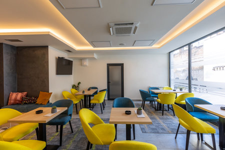 Interior of an empty cafe bar restaurantの写真素材