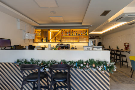 Interior of an empty cafe bar restaurantの写真素材
