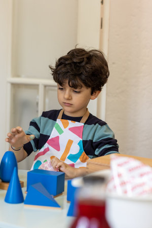 Kids playing in montessori kindergartenの写真素材
