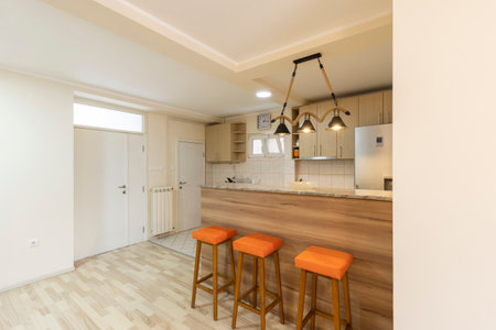 Interior of modern wooden kitchenの写真素材