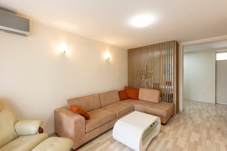 Interior of an apartment living room with furnitureの写真素材