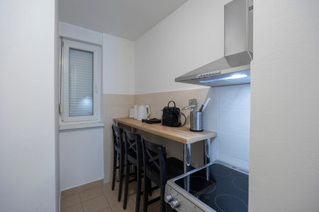 Apartment interior, small kitchen entrance areaの写真素材