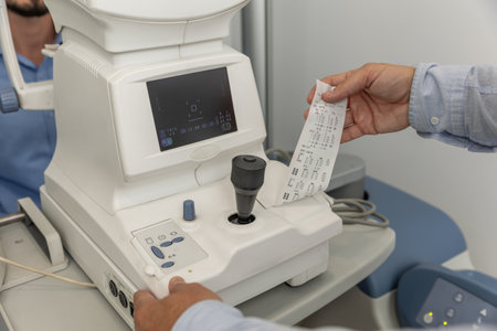 Eye specialist printing comprehensive eye examination resultsの写真素材