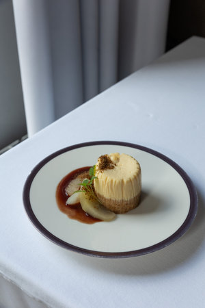 Pear cake dessert on a plateの写真素材