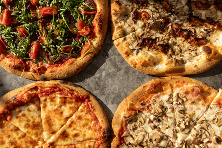 Various types of  delicious pizza, top viewの写真素材