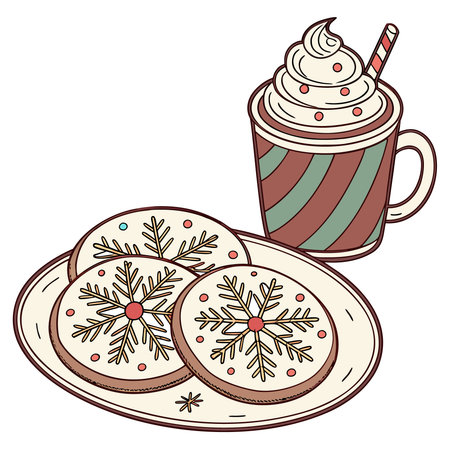 Christmas cookies and a cup of coffee. Vector illustration in doodle style.のイラスト素材