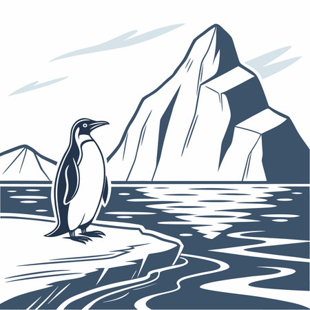 penguin on a rock in the ocean, vector illustration.のイラスト素材