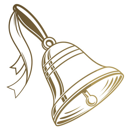 Vector illustration of a golden school bell with ribbon on white background.のイラスト素材