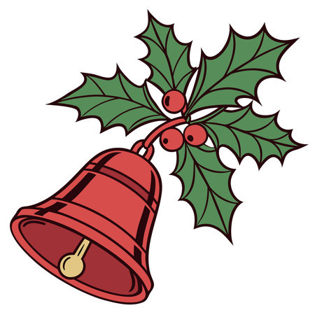 christmas bell with holly berry isolated icon vector illustration designのイラスト素材