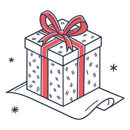 Gift box with ribbon and bow. Vector illustration in doodle style.のイラスト素材
