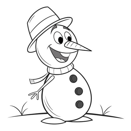 Illustration of a Snowman in a hat and scarf on a white backgroundのイラスト素材