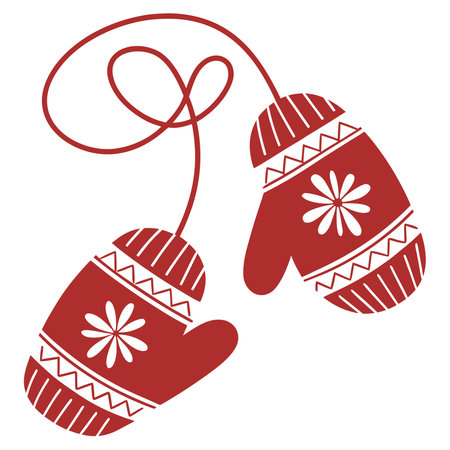 Christmas mittens. Red silhouette on a white background. Vector illustration.のイラスト素材