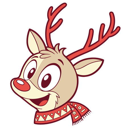 Cute cartoon reindeer with red scarf. Vector illustration.のイラスト素材