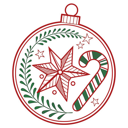 christmas ball decoration with candy cane and star vector illustration graphic designのイラスト素材