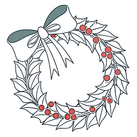 Christmas wreath with bow and holly berry. Vector illustration.のイラスト素材