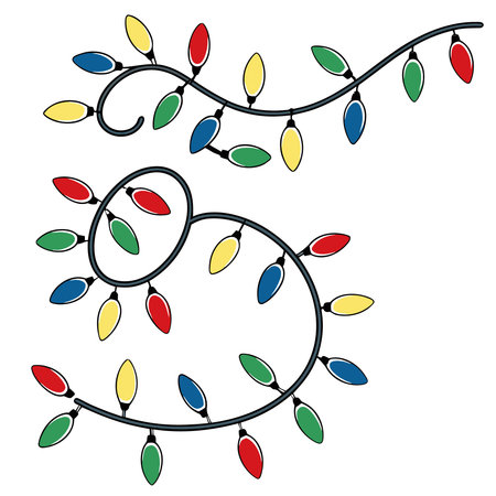 Christmas lights garland isolated on a white background. Vector illustration.のイラスト素材