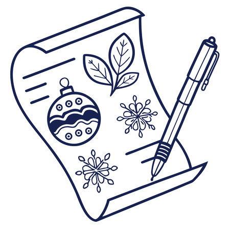 Vector illustration of a notebook with a pen and a Christmas ball.のイラスト素材