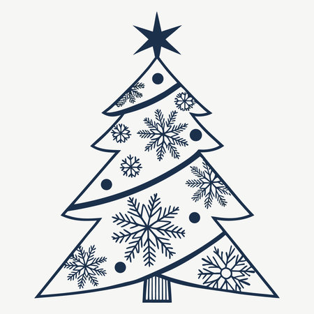 Christmas tree with snowflakes and star on light background. Vector illustration.のイラスト素材