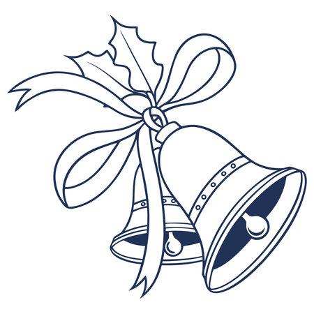 Christmas bells with bow and holly berry isolated vector illustration graphic designのイラスト素材