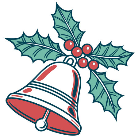 christmas bell with holly berry isolated icon vector illustration designのイラスト素材