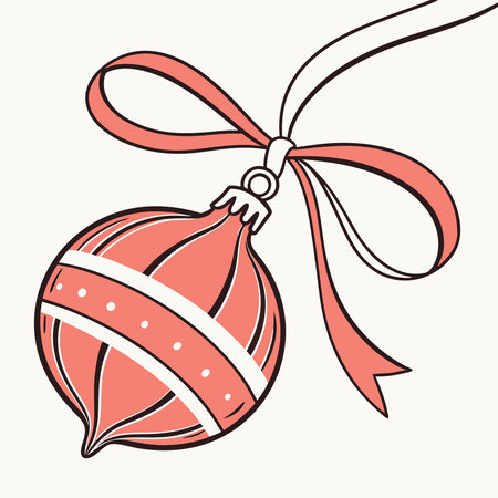 Christmas ball with ribbon and bow. Hand drawn illustration. Vector.のイラスト素材