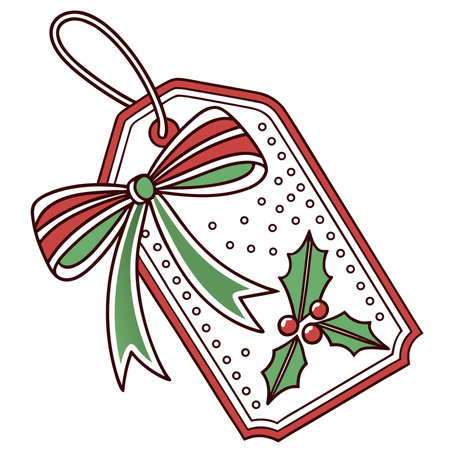 Christmas tag with holly berry and ribbon vector illustration graphic designのイラスト素材