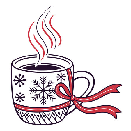 Cup of coffee with christmas snowflakes and ribbon vector illustration graphic designのイラスト素材
