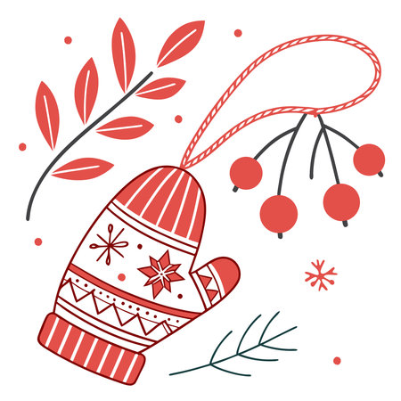 Vector illustration of a Christmas mitten with a pattern on a white background.のイラスト素材