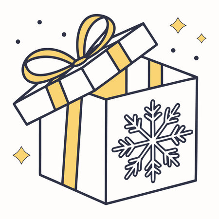 Gift box with snowflakes. Vector illustration in linear style.のイラスト素材