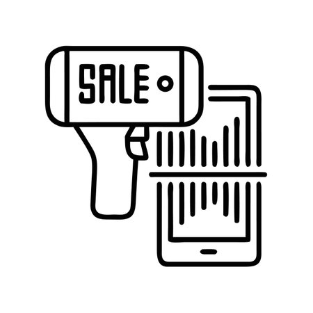 Smartphone scanning line icon, concept illustration, outline symbol, vector sign, linear symbol.のイラスト素材