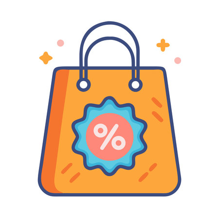 Shopping bag with percent icon, vector illustration, filled line designのイラスト素材