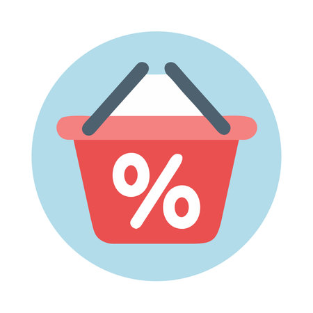 Shopping basket with percent sign, flat style. Vector illustration.のイラスト素材