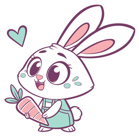 Cute bunny with carrot. Vector illustration of a cartoon rabbit.のイラスト素材