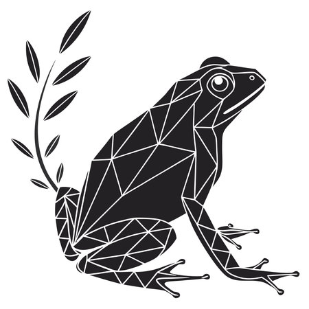 Black polygonal frog isolated on white background. Vector illustration.のイラスト素材