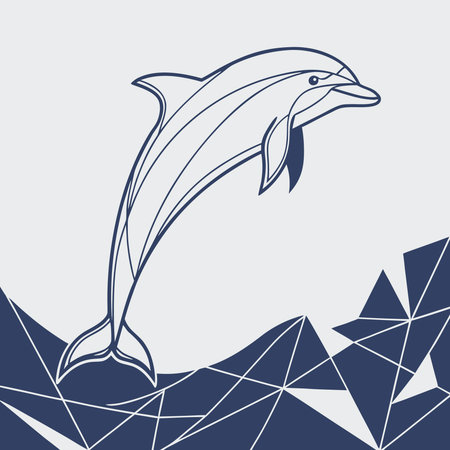 Dolphin silhouette on abstract background with polygonal shapes. Vector illustration.のイラスト素材