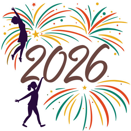 Happy New Year 2016 design with silhouette of a dancing girl and fireworksのイラスト素材