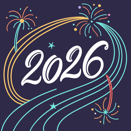 Happy New Year 2016 hand drawn lettering with fireworks. Vector illustrationのイラスト素材