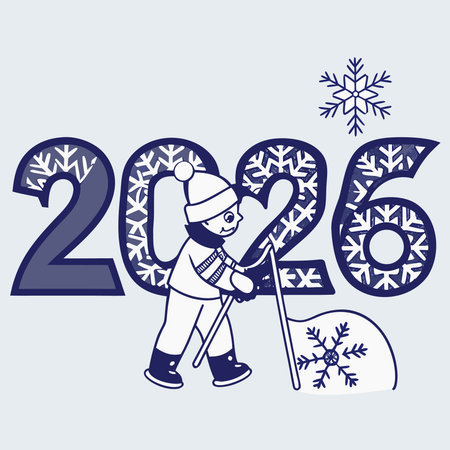 Happy New Year 2016 with snowflakes and skier. Vector illustration.のイラスト素材