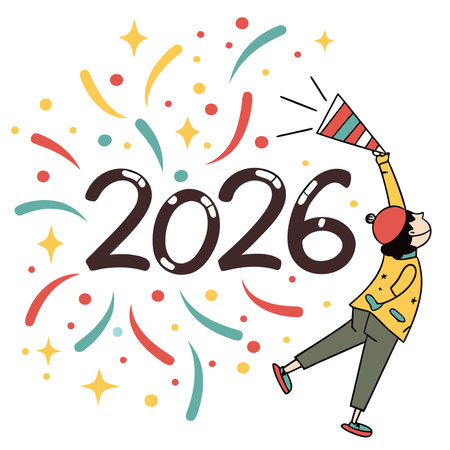 Happy New Year 2016. Vector illustration of a man with a megaphone.のイラスト素材