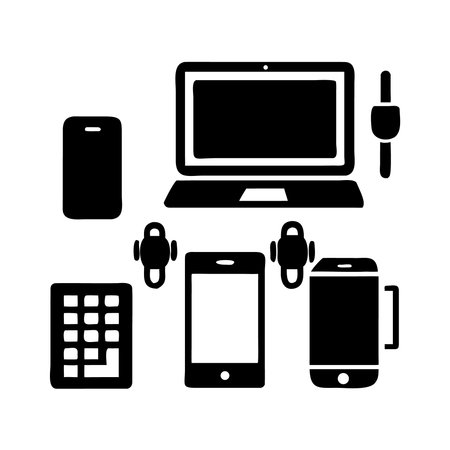 Smartphone, tablet, laptop, headphones and mobile phone icon.のイラスト素材