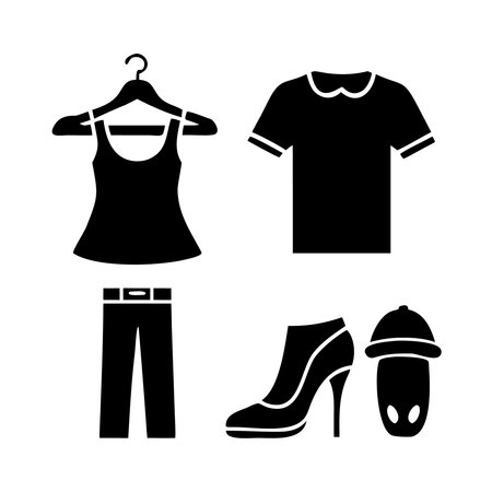 clothes icon set over white background, silhouette style, vector illustrationのイラスト素材