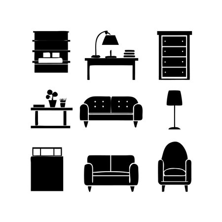 furniture icons set over white background, silhouette style, vector illustrationのイラスト素材