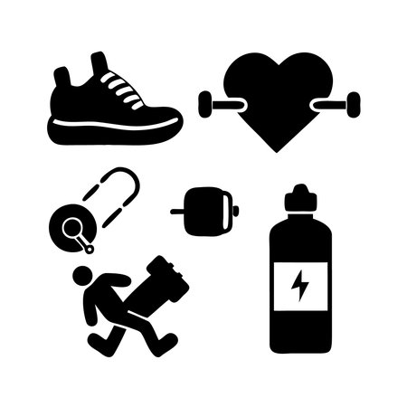 bundle of healthy lifestyle set icons vector illustration design  black and whiteのイラスト素材