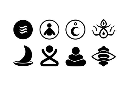 Set of yoga icons. Vector illustration in black on a white background.のイラスト素材
