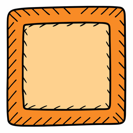A hand-drawn square frame with an orange border, decorative black lines, and a light orange fill, perfect for adding a creative touch to designs.のイラスト素材