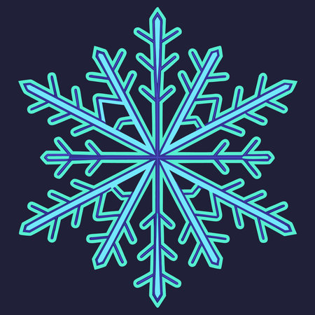 A detailed illustration of a blue snowflake with intricate patterns, set against a dark background, perfect for winter-themed designs.のイラスト素材