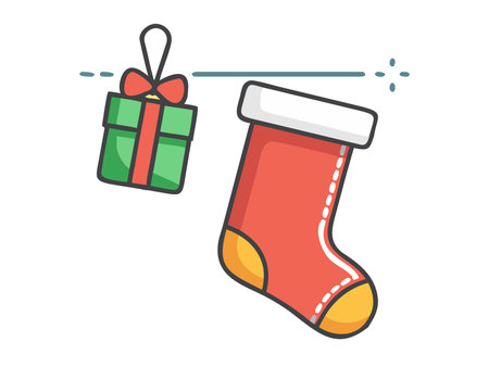 A charming illustration featuring a Christmas stocking and a gift, perfect for holiday-themed designs and festive projects.のイラスト素材