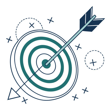 Illustration of an arrow hitting the center of a target, symbolizing success, achievement, and focus on goals. Ideal for business and personal development themes.のイラスト素材