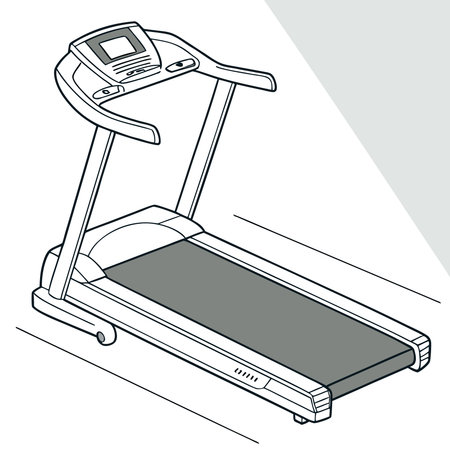 A detailed line art illustration of a treadmill, perfect for fitness, exercise, and gym-related designs. Ideal for health and wellness content.のイラスト素材
