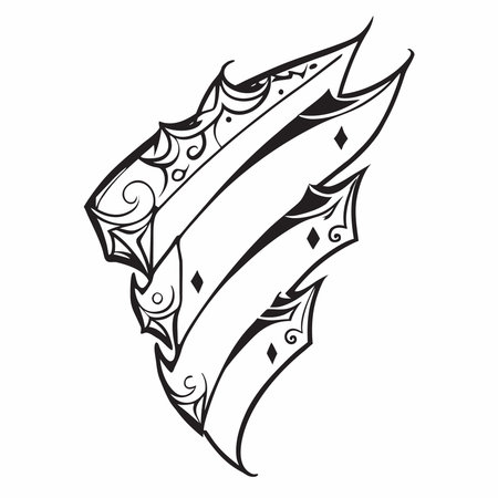 A detailed black and white illustration of an ornamental banner, featuring intricate patterns and flowing lines, perfect for adding a touch of elegance to any design project.のイラスト素材